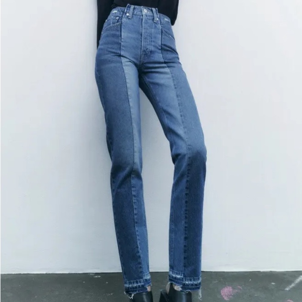 Zara Contrast Straight Leg Jeans